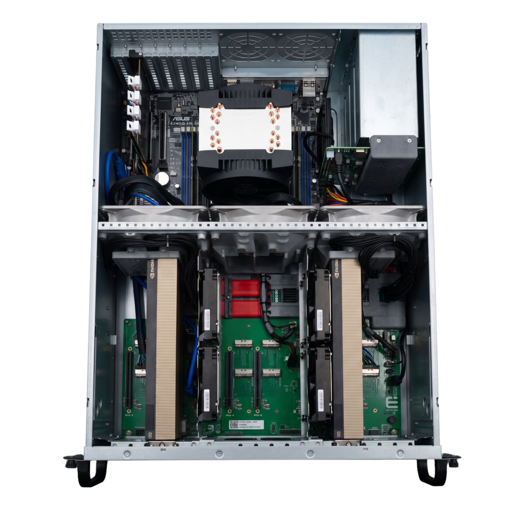 Serveur GPU RTX 6000 clé en main vu de dessus avec plusieurs GPU NVIDIA